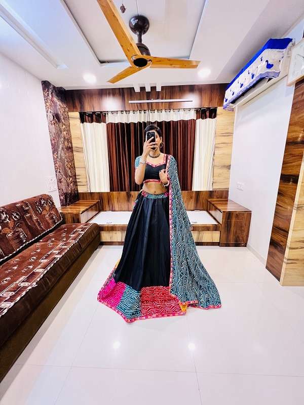 Bandhani mirror work lehengas shop